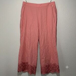 Anne Klein L Women's Linen Cropped Pants Summer boho Beach Resort Earthy